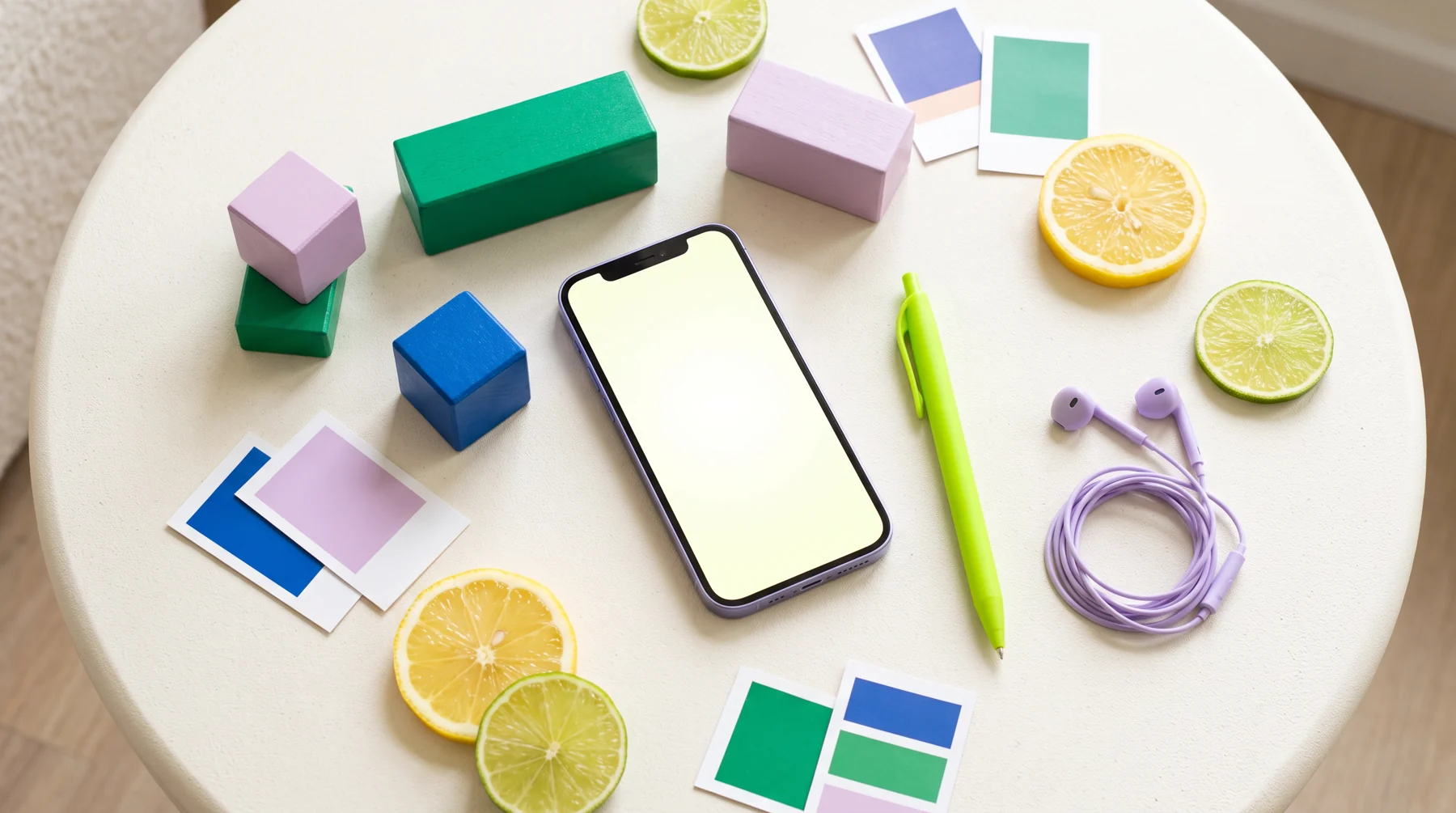 Mobile product materials on a table