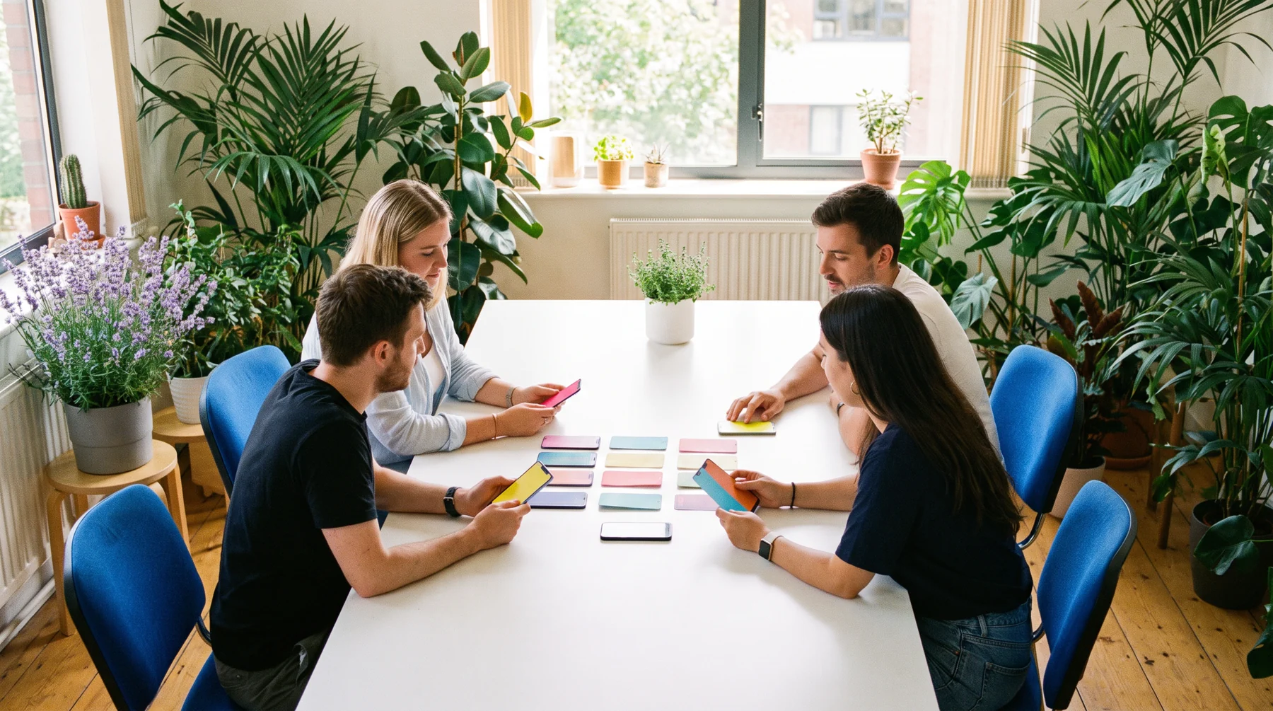 Mobile product team around a table