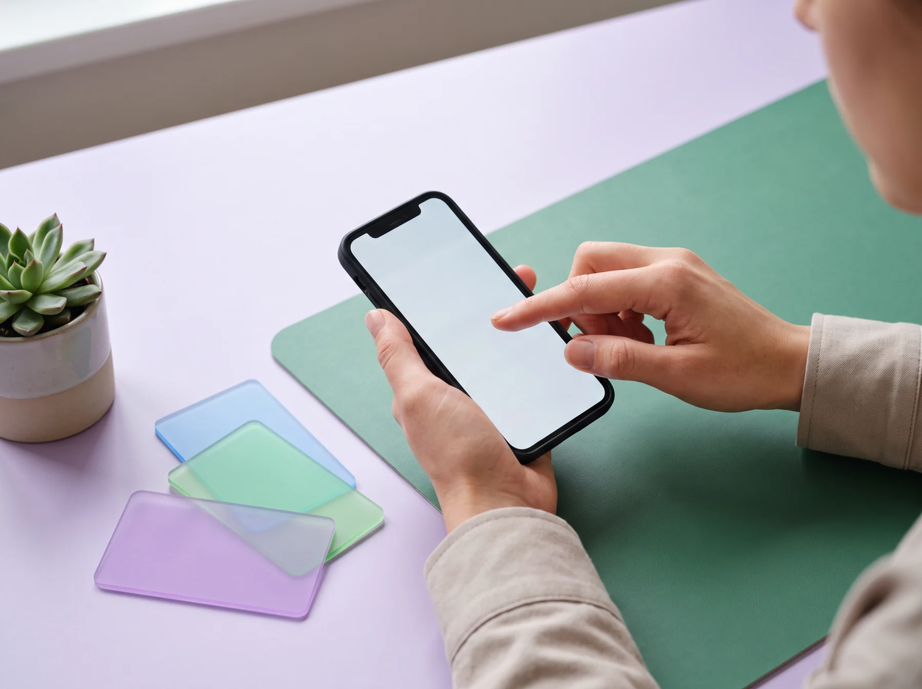 Hands testing a mobile product prototype